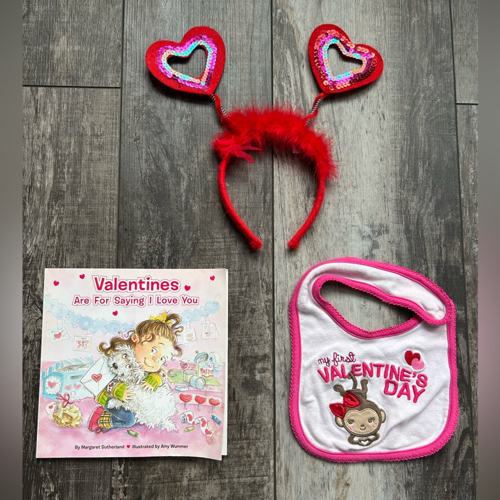 3-piece “My First Valentine's Day” bib, Valentine’s Day book & Headband Set